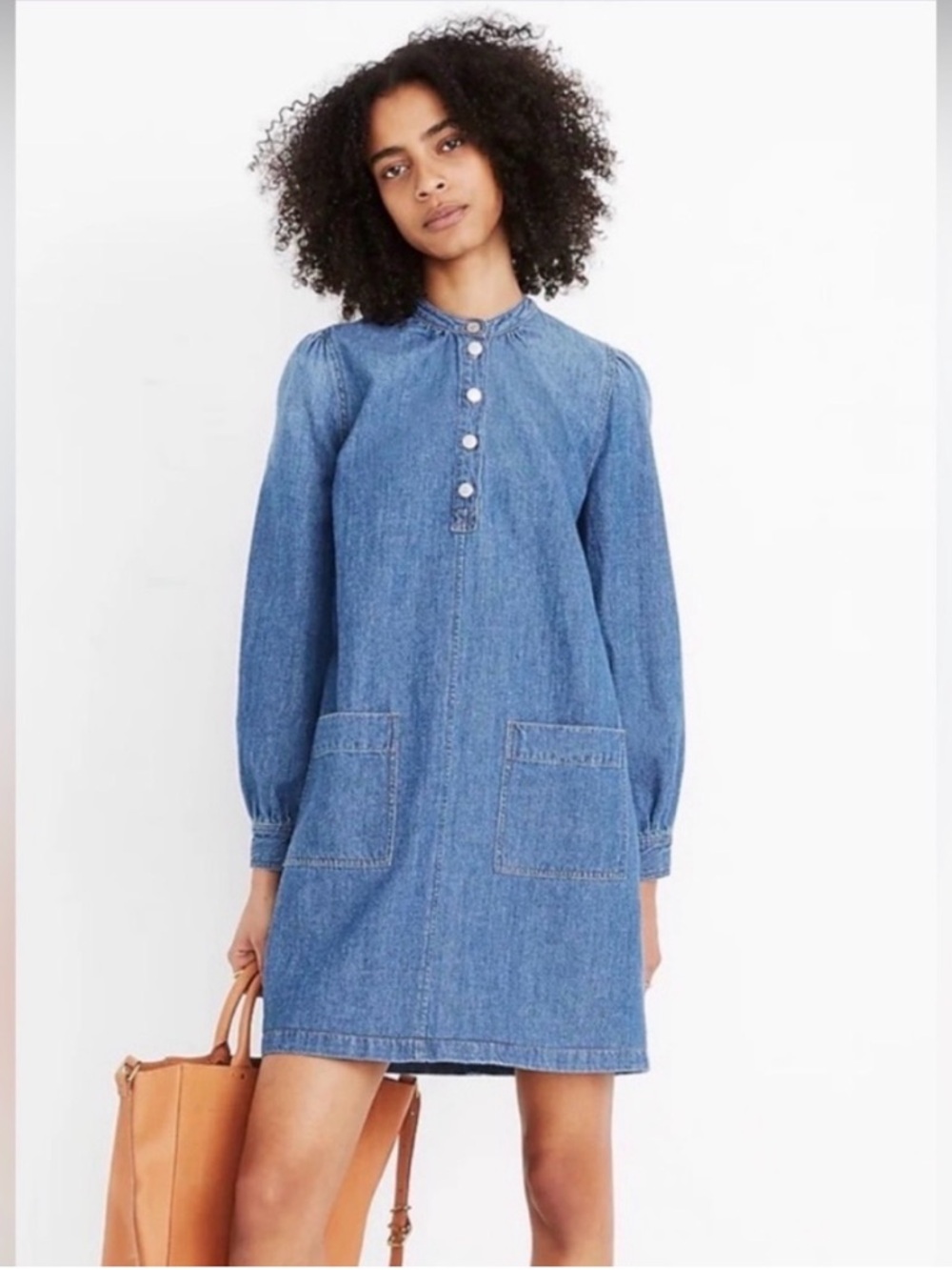 Madewell Denim Button-Front Long-Sleeve Dress